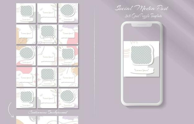 Social media post template in continuous  grid puzzle style
