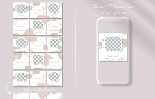 Social media post template in continuous  grid puzzle style
