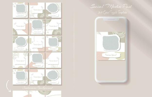 Social media post template in continuous  grid puzzle style