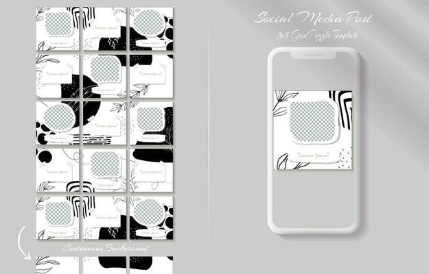 Social media post template in continuous  grid puzzle style