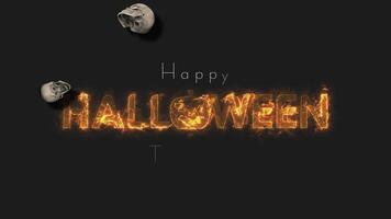 3d teschi caduta lento movimento, contento Halloween testo appare dietro a esso, 3d interpretazione video