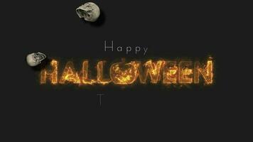 3d Schädel fallen schleppend Bewegung, glücklich Halloween Text erscheint hinter Es, 3d Rendern video