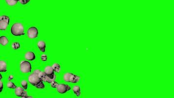 3D Skulls Floating on Corners, Green Screen, Alpha Channel, 3D Rendering video