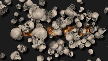 3D Skulls Blast Effect Happy Halloween Text Appears Behind it, Slow Motion 3D Rendering video