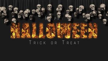 3D Skulls Hanging From Top, Halloween Fire Text, Scary 3D Rendering video