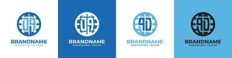 Letter DQ and QD Globe Logo Set, suitable for any business with DQ or QD initials. vector