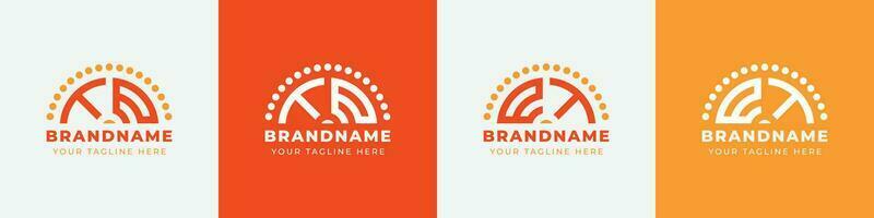 Letter ET and TE Sunrise  Logo Set, suitable for any business with ET or TE initials. vector