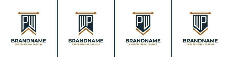 Letter PW and WP Pennant Flag Logo Set, Represent Victory. Suitable for any business with PW or WP initials. vector