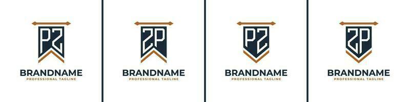 Letter PZ and ZP Pennant Flag Logo Set, Represent Victory. Suitable for any business with PZ or ZP initials. vector