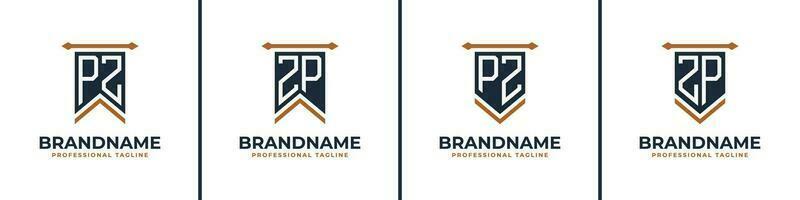 Letter PZ and ZP Pennant Flag Logo Set, Represent Victory. Suitable for any business with PZ or ZP initials. vector