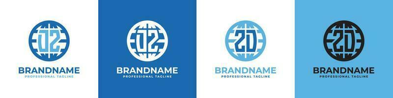 Letter DZ and ZD Globe Logo Set, suitable for any business with DZ or ZD initials. vector