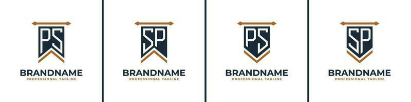 Letter PS and SP Pennant Flag Logo Set, Represent Victory. Suitable for any business with PS or SP initials. vector