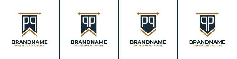 Letter PQ and QP Pennant Flag Logo Set, Represent Victory. Suitable for any business with PQ or QP initials. vector