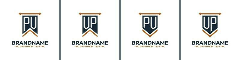 Letter PV and VP Pennant Flag Logo Set, Represent Victory. Suitable for any business with PV or VP initials. vector