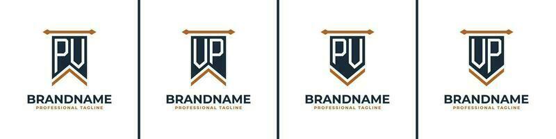 Letter PV and VP Pennant Flag Logo Set, Represent Victory. Suitable for any business with PV or VP initials. vector