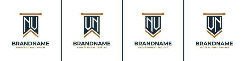 Letter NV and VN Pennant Flag Logo Set, Represent Victory. Suitable for any business with NV or VN initials. vector