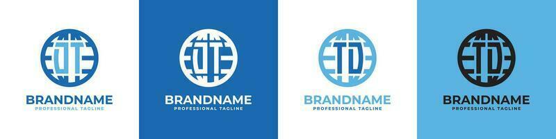 Letter DT and TD Globe Logo Set, suitable for any business with DT or TD initials. vector