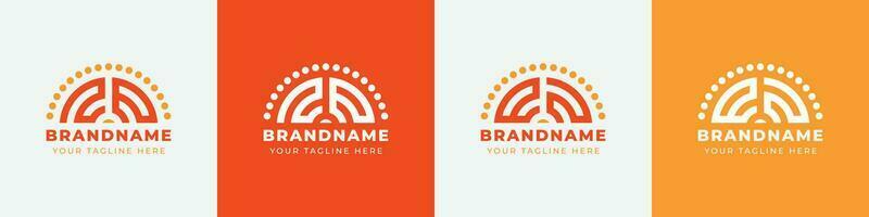 Letter EN and NE or EZ and ZDE Sunrise  Logo Set, suitable for any business with EN, NE, EZ, ZE initials. vector