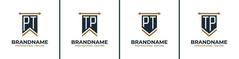 Letter PT and TP Pennant Flag Logo Set, Represent Victory. Suitable for any business with PT or TP initials. vector