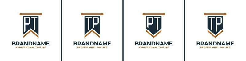 Letter PT and TP Pennant Flag Logo Set, Represent Victory. Suitable for any business with PT or TP initials. vector