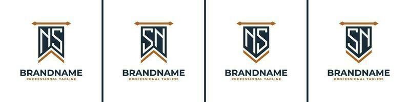 Letter NS and SN Pennant Flag Logo Set, Represent Victory. Suitable for any business with NS or SN initials. vector