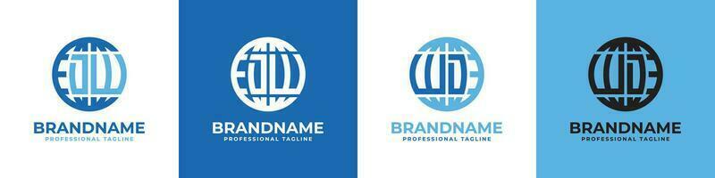 Letter DW and WD Globe Logo Set, suitable for any business with DW or WD initials. vector