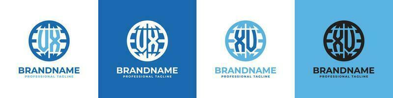 Letter VX and XV Globe Logo Set, suitable for any business with VX or XV initials. vector