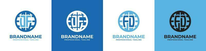 Letter DF and FD Globe Logo Set, suitable for any business with DF or FD initials. vector
