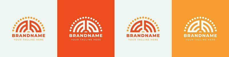 Letter EM and ME Sunrise  Logo Set, suitable for any business with EM or ME initials. vector