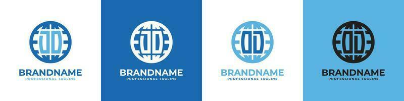 Letter DO and OD Globe Logo Set, suitable for any business with DO or OD initials. vector