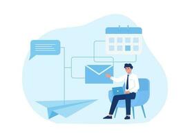 Business man doing presentation with calendar and message icon concept flat illustration vector