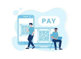 Man making payment by scanning barcode concept flat illustration vector