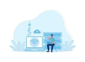 Move files to cloud storage with a wi-fi connection concept flat illustration vector