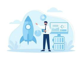 Businessman launching new project concept flat illustration vector