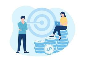 Teamwork to achieve business targets concept flat illustration vector