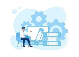 Organizing data storage and file archive on server or computer concept flat illustration vector