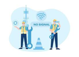 Two people are fixing a network error concept flat illustration vector