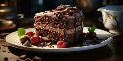 ai generado. ai generativo. chocolate tarta pastel Desierto bown hornear azúcar dulce orgánico alimento. noche fiesta cumpleaños antecedentes. gráfico Arte foto