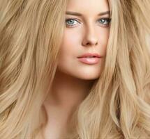 Hairstyle, beauty and hair care, beautiful blonde woman with long blond hair, glamour portrait for hair salon and haircare photo