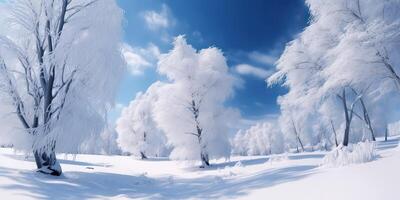 AI Generated. AI Generative. Winter forest tree winter snow garden park landscape. Graphic Art photo