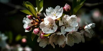 AI Generated. AI Generative. Cherry blossom blooming flower tree plant. Decorative romantic botanical vibe. Graphic Art photo