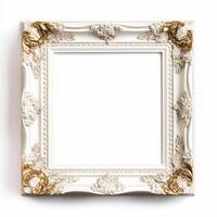 Empty vintage white wood square frame isolated on white background for wall art mockup, photo