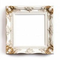 Empty vintage white wood square frame isolated on white background for wall art mockup, generative ai photo