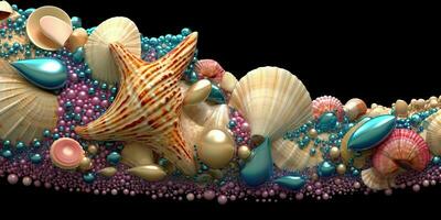 AI Generated. AI Generative. Under water sea ocean seashell jewels. Underwater diving marine nautical background pattern decoration. Graphic Art photo