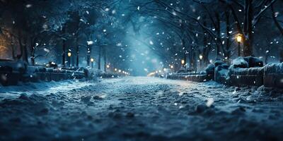 ai generado. ai generativo. invierno nieve al aire libre naturaleza la carretera árbol. Navidad navidad nuevo año fiesta Nevado escarcha invierno onda. gráfico Arte foto