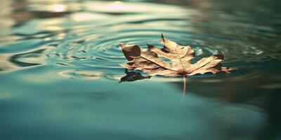 ai generado. ai generativo. naturaleza al aire libre salvaje hoja flotante en azul agua mar superficie. aventuras planta otoño onda. gráfico Arte foto