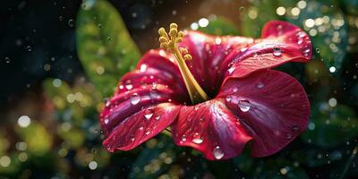 AI Generated. AI Generative. Botanical flower petal with water drop. Aesthetics blossom romatnic plant vibe. Graphic Art photo