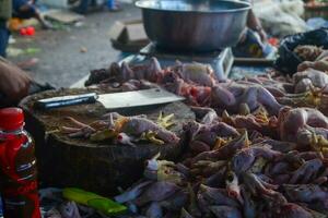 Raw fresh chicken meat at a traditional market in Bandung Indonesia photo