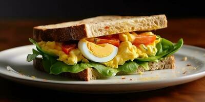 AI Generated. AI Generative. Fast food menu food meal breakfast bread sandwich. Vegetables and egg. Graphic Art photo