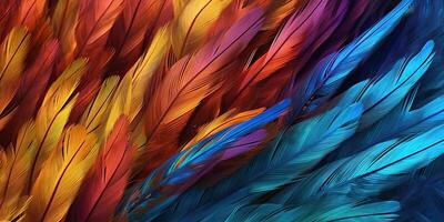 AI Generated. AI Generative. Vibrant colorful pattern background texture of color feathers decoration. Graphic Art photo